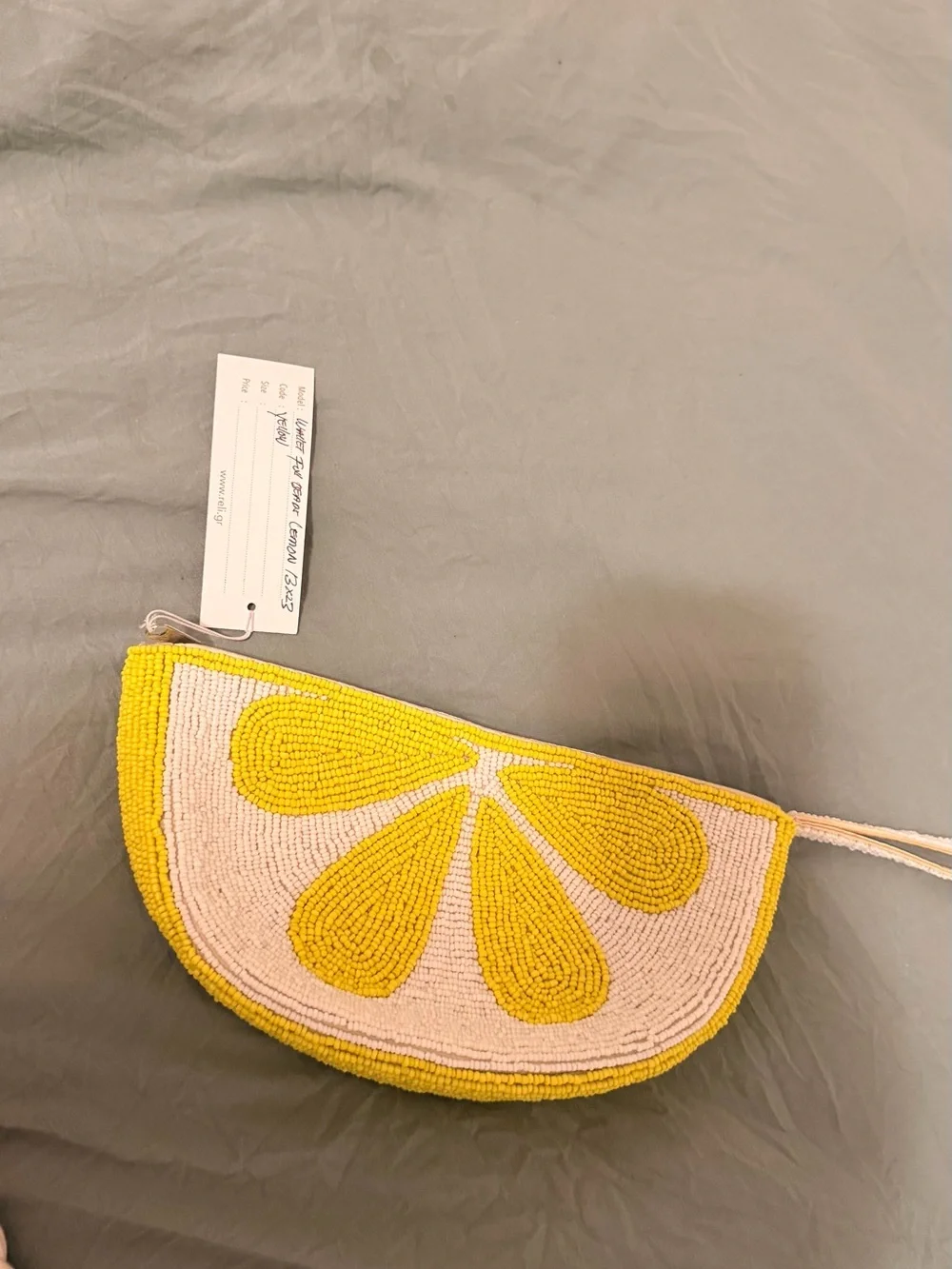 Yellow Lemon Slice Beaded Wristlet Clutch
